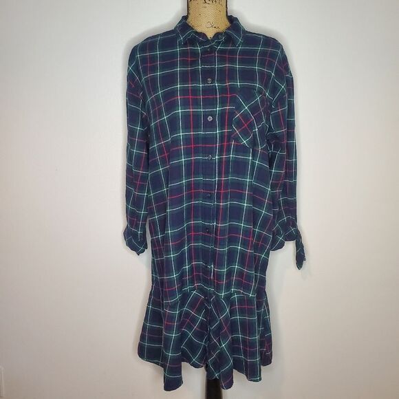 Gap Ruffle Hem Plaid Shirtdress Size L - Picture 2 of 14